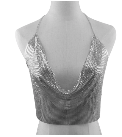 Metallic Top Sexy Women Festival Club Party wear Smuk metallisk top Sexet kvinder Festival Club Festtøj Silver