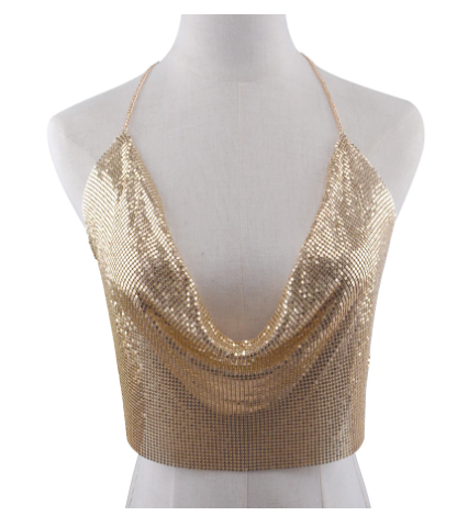 Metallic Top Sexy Women Festival Club Party wear Smuk metallisk top Sexet kvinder Festival Club Festtøj Gold